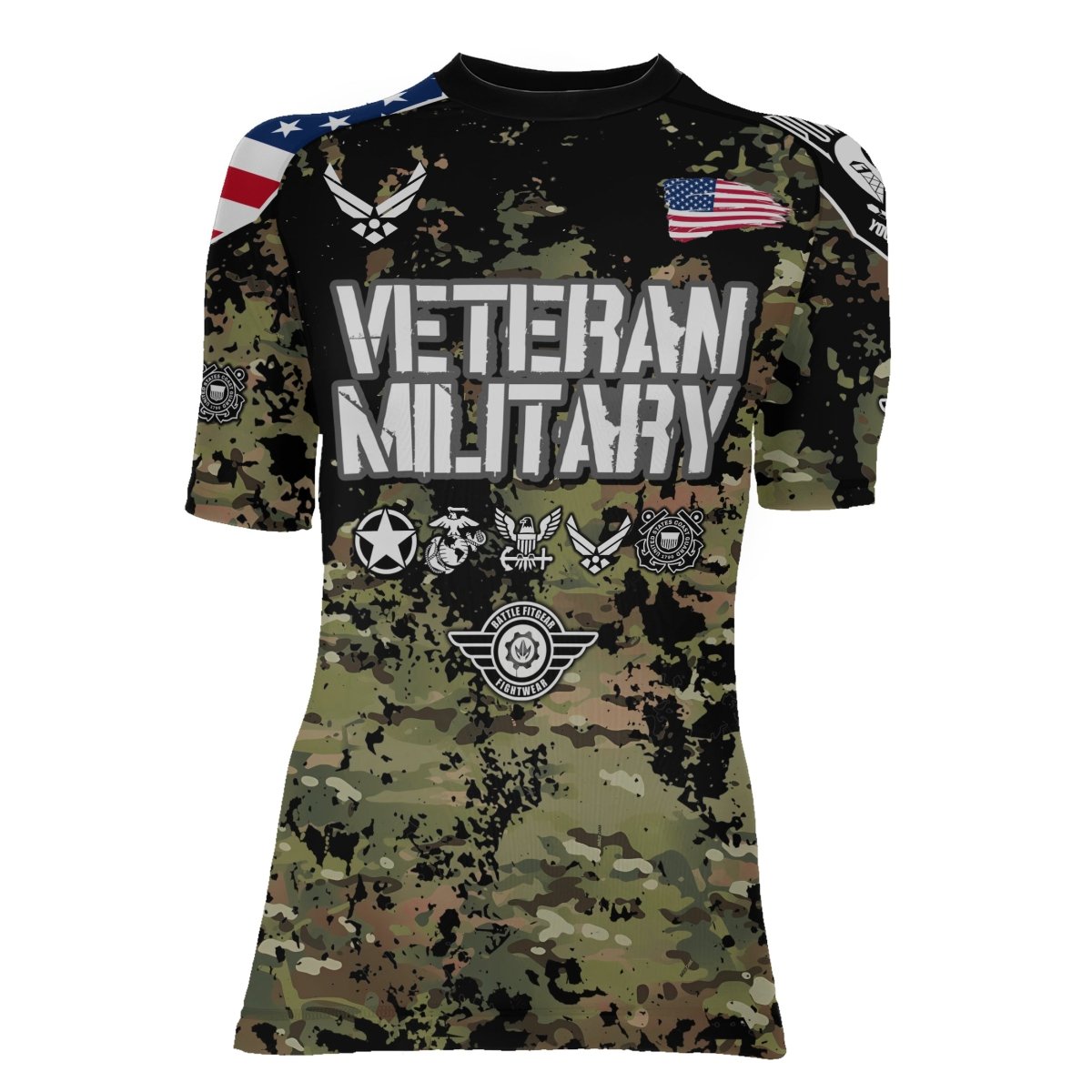 Personalized Veteran Air Force Camouflage Women's Short Sleeve Rash Guard - BattleFitGear