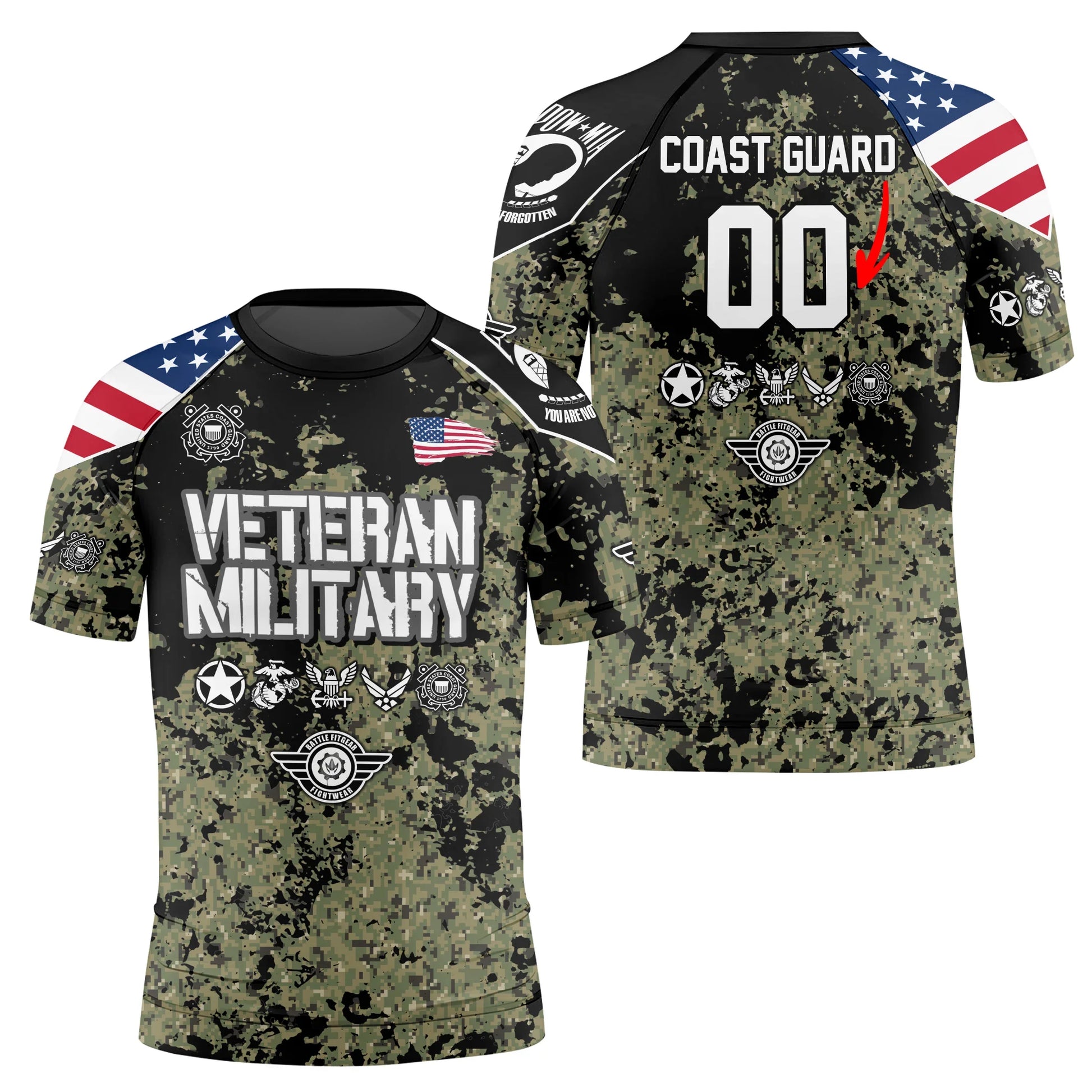 Personalized Veteran Coast Guard Camouflage Kids Rash Guard