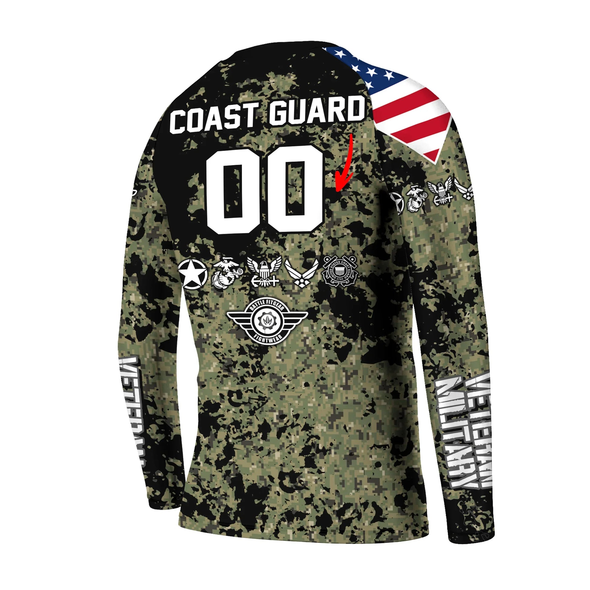 Personalized Veteran Coast Guard Camouflage Kids Rash Guard