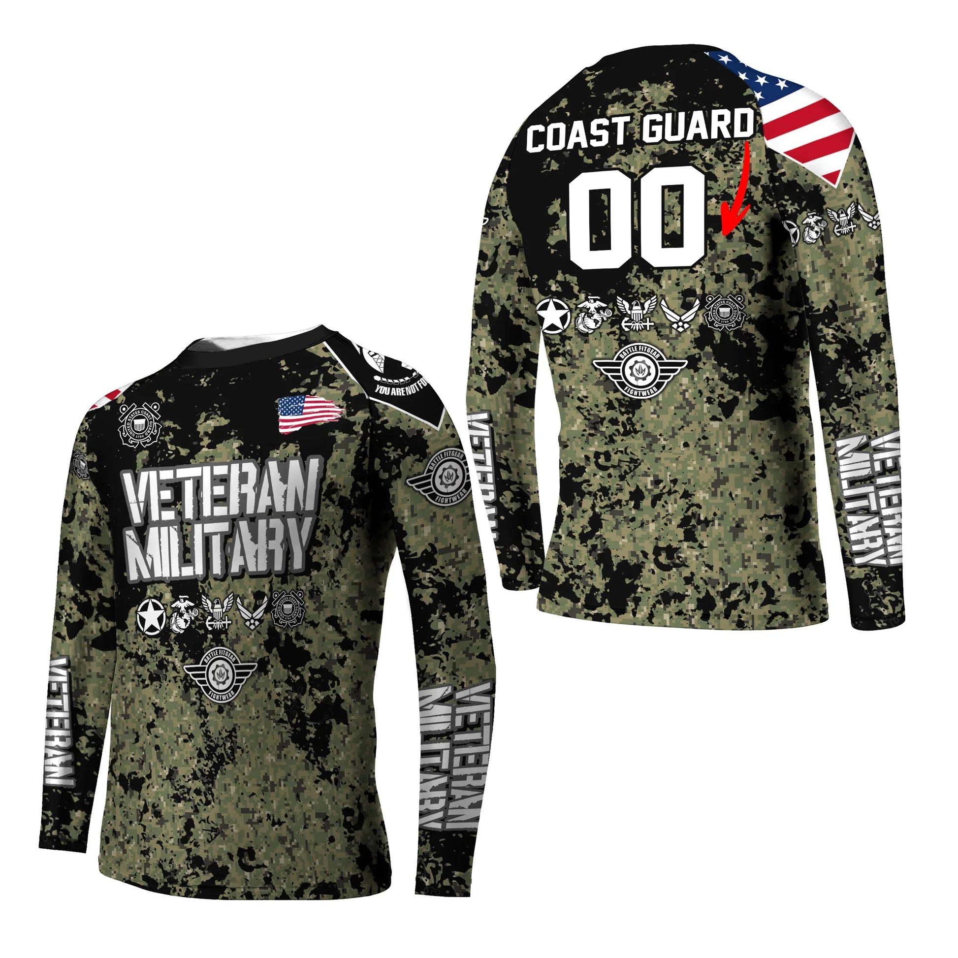 Personalized Veteran Coast Guard Camouflage Kids Rash Guard