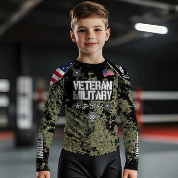 Personalized Veteran Coast Guard Camouflage Kids Rash Guard