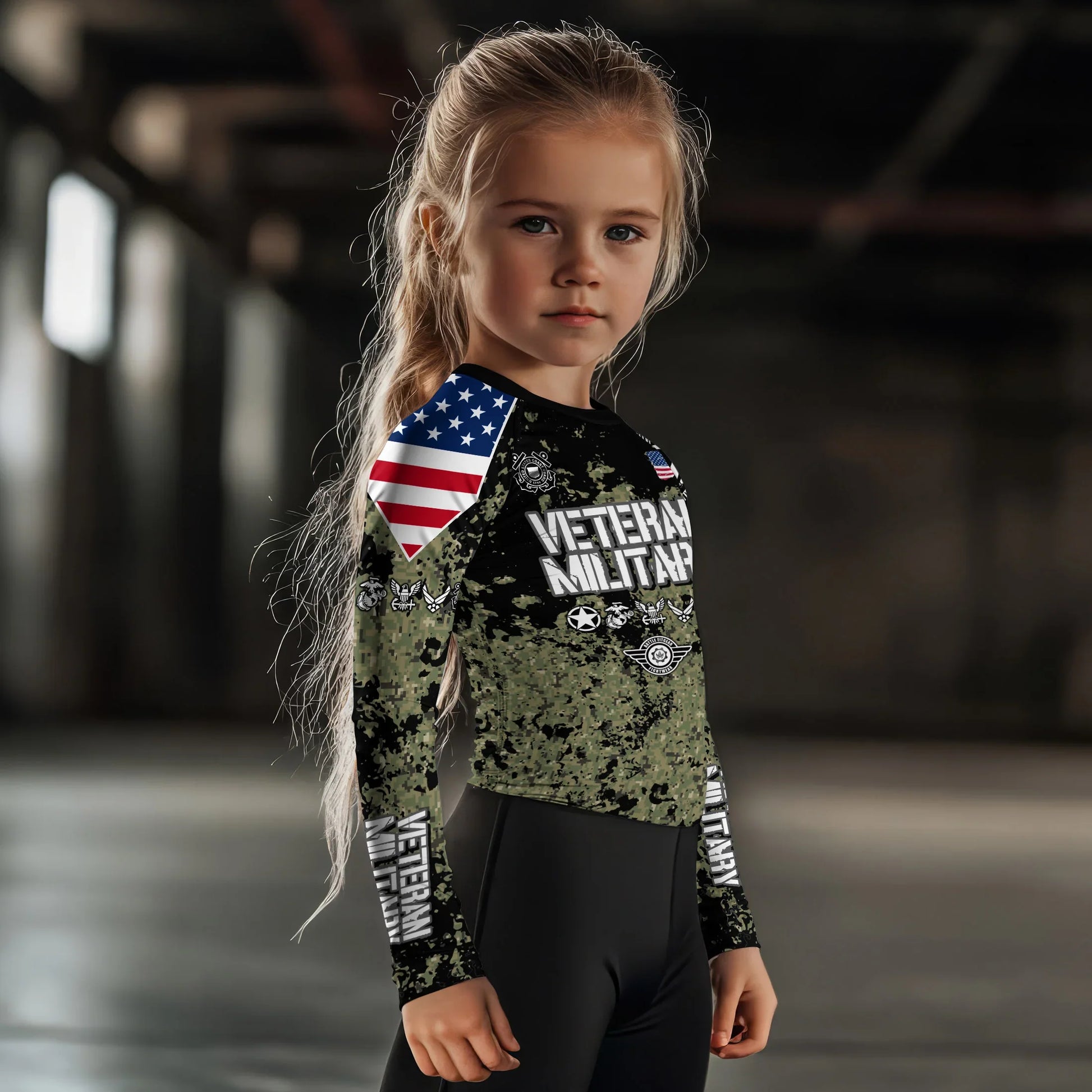 Personalized Veteran Coast Guard Camouflage Kids Rash Guard