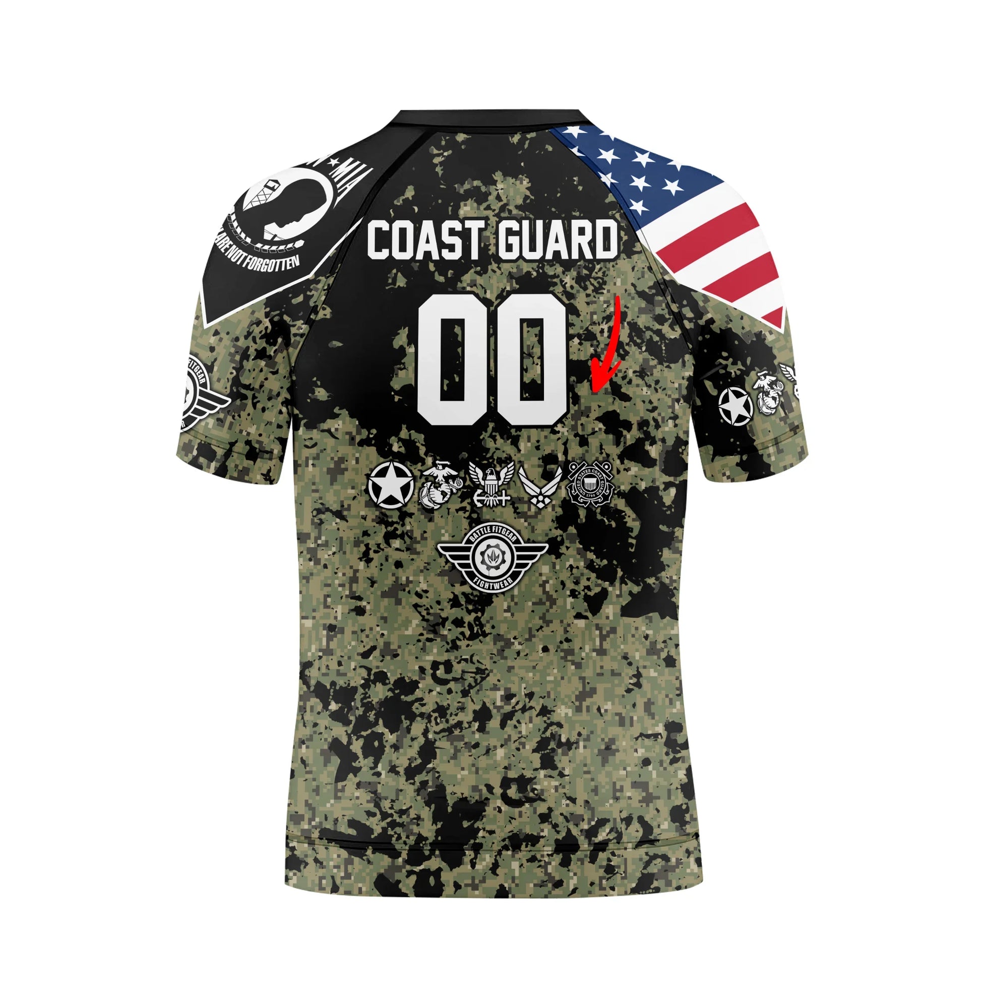 Personalized Veteran Coast Guard Camouflage Kids Rash Guard