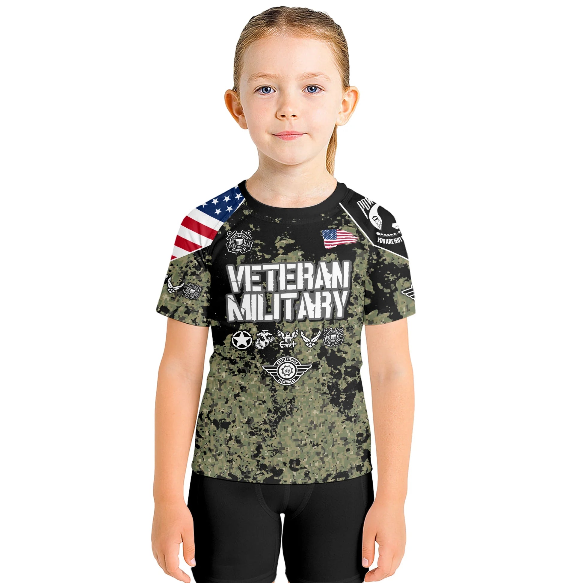 Personalized Veteran Coast Guard Camouflage Kids Rash Guard