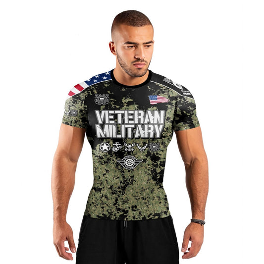 Personalized Veteran Coast Guard Camouflage Men's Short Sleeve Rash Guard - BattleFitGear