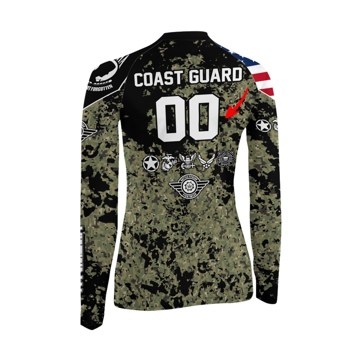 Personalized Veteran Coast Guard Camouflage Women's Long Sleeve Rash Guard - BattleFitGear