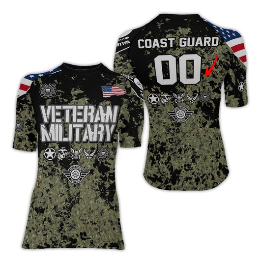 Personalized Veteran Coast Guard Camouflage Women's Short Sleeve Rash Guard - BattleFitGear