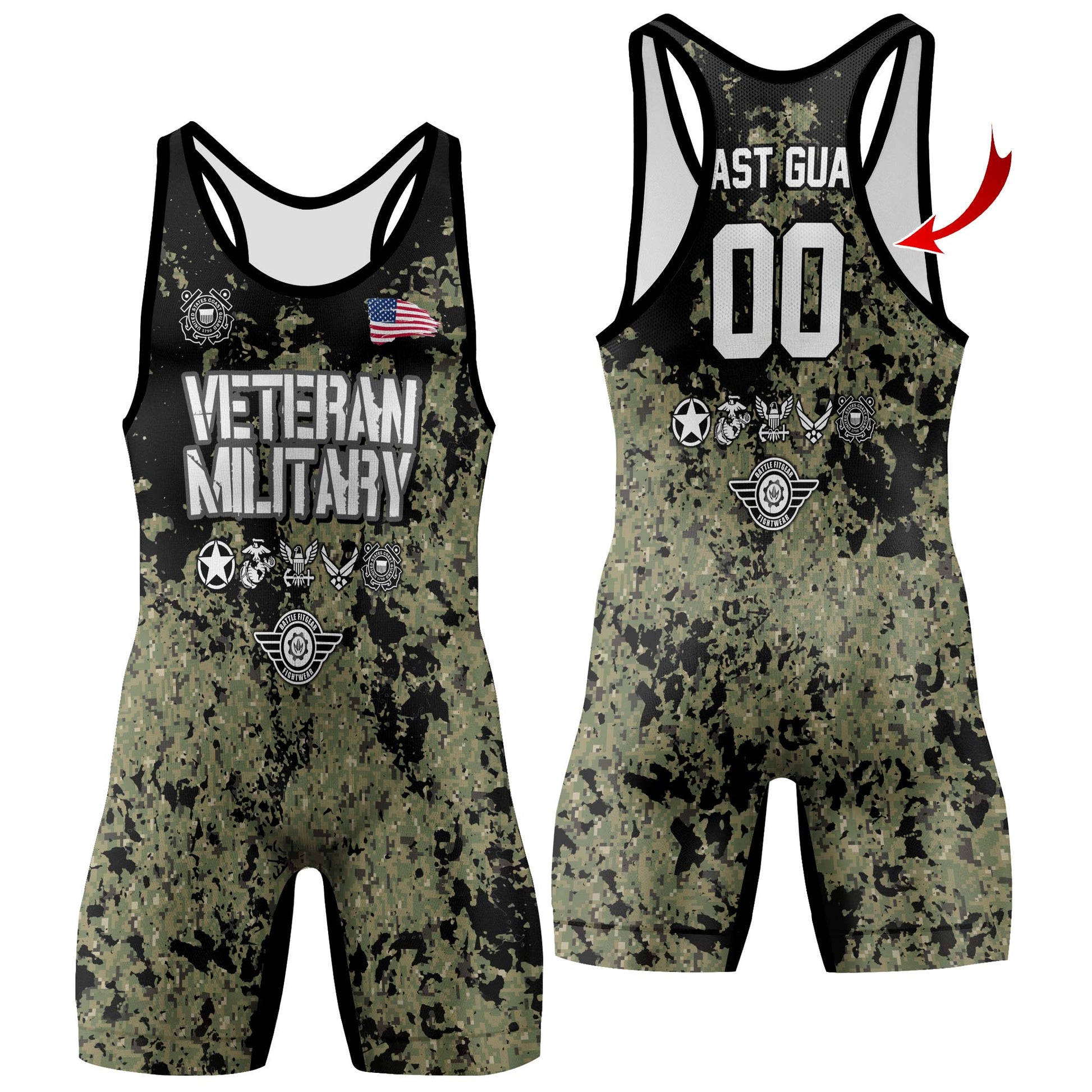 Personalized Veteran Coast Guard Camouflage Wrestling Singlets