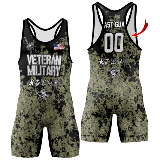 Personalized Veteran Coast Guard Camouflage Wrestling Singlets