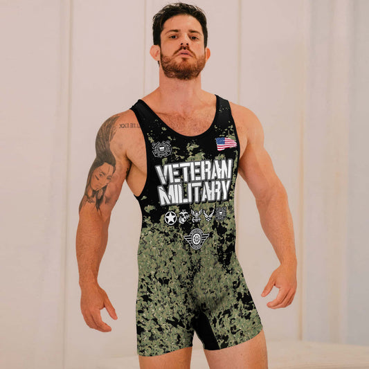 Personalized Veteran Coast Guard Camouflage Wrestling Singlets