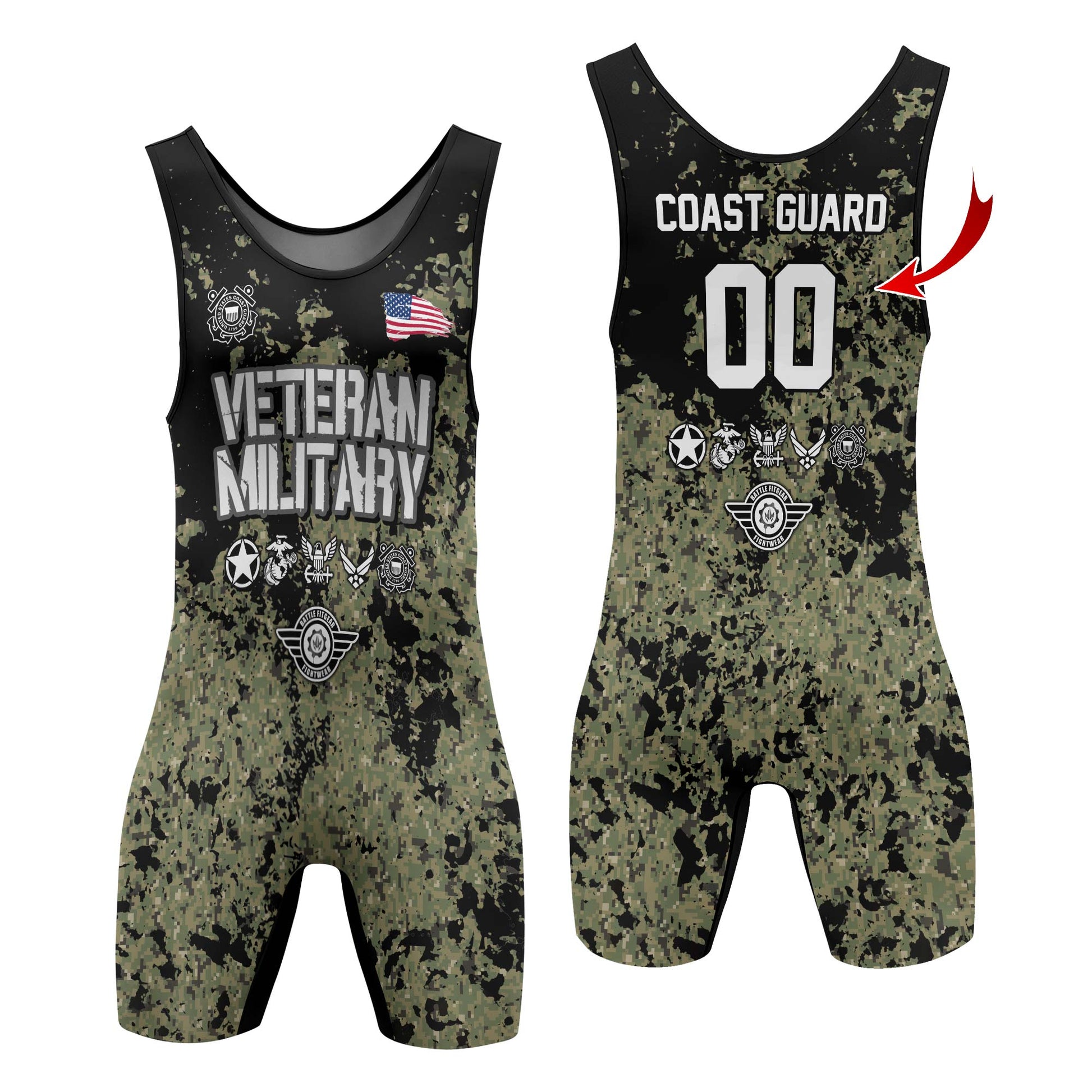 Personalized Veteran Coast Guard Camouflage Wrestling Singlets