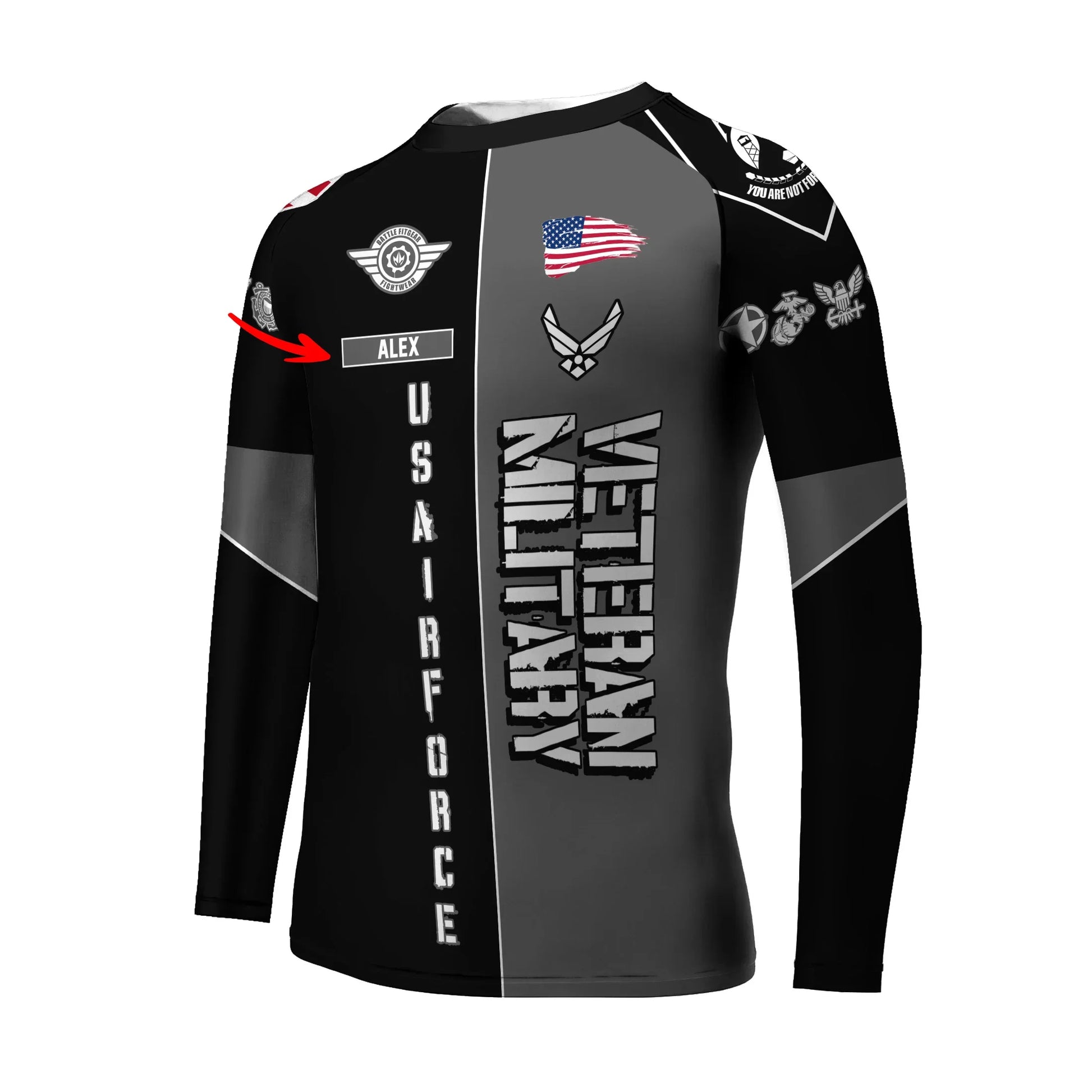 Personalized Veteran Military Air Force Kids Rash Guard