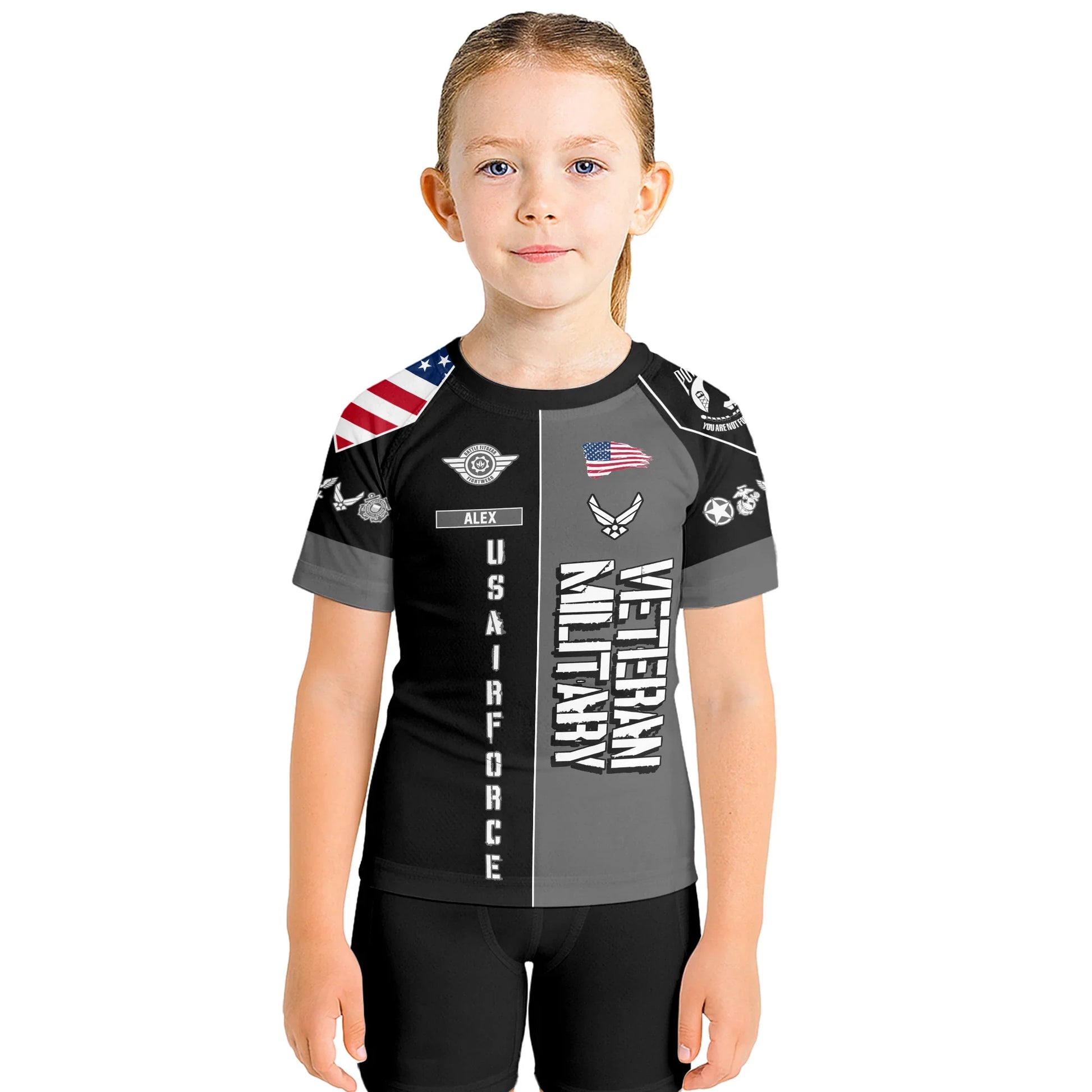 Personalized Veteran Military Air Force Kids Rash Guard