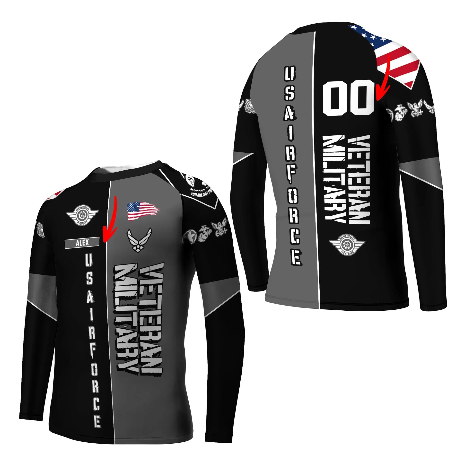 Personalized Veteran Military Air Force Kids Rash Guard