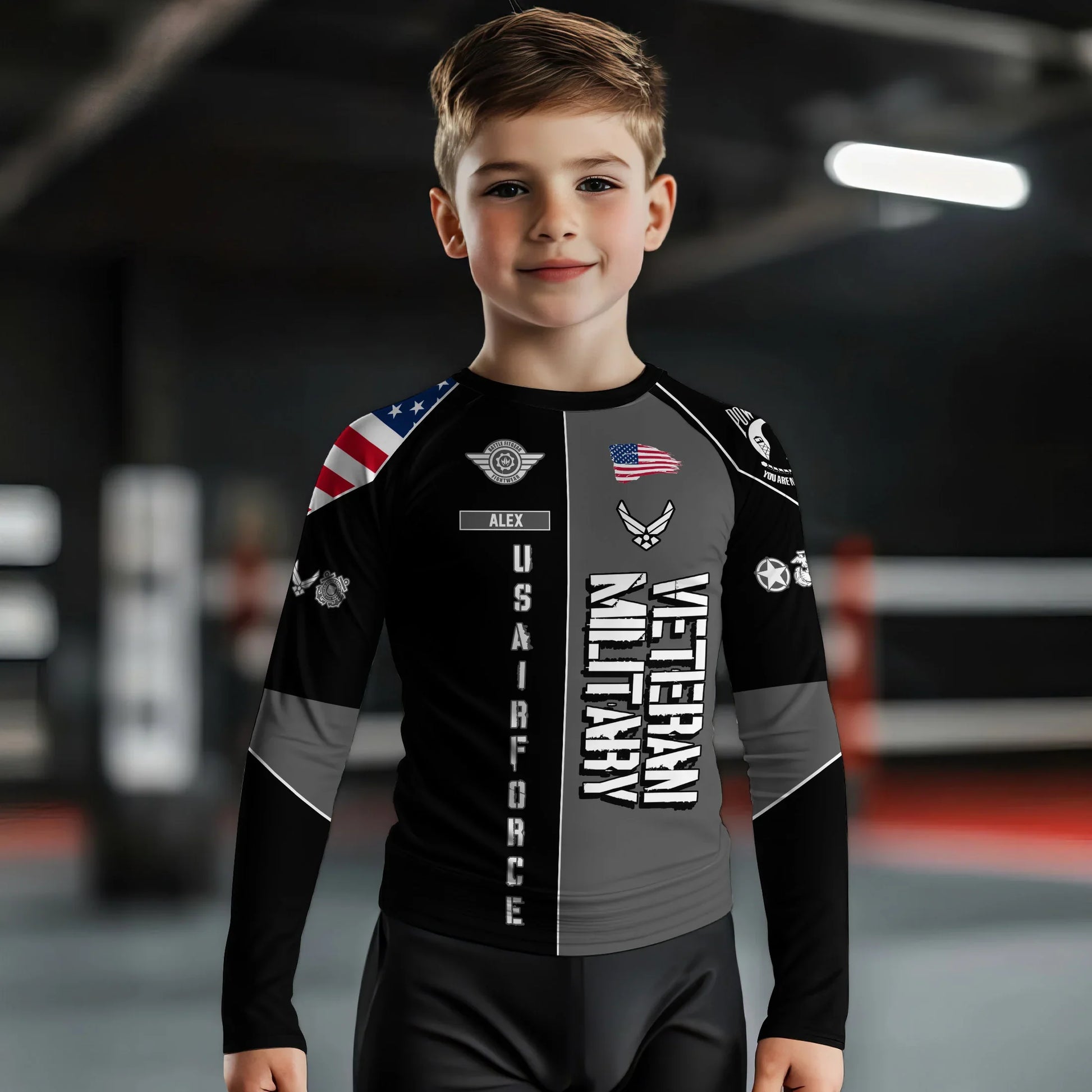 Personalized Veteran Military Air Force Kids Rash Guard