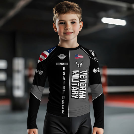 Personalized Veteran Military Air Force Kids Rash Guard