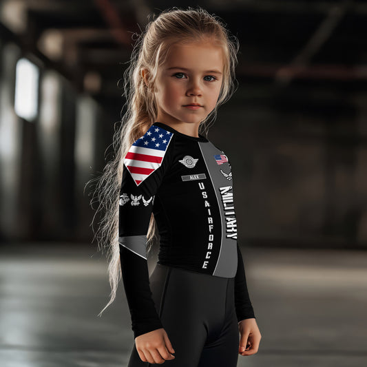 Personalized Veteran Military Air Force Kids Rash Guard