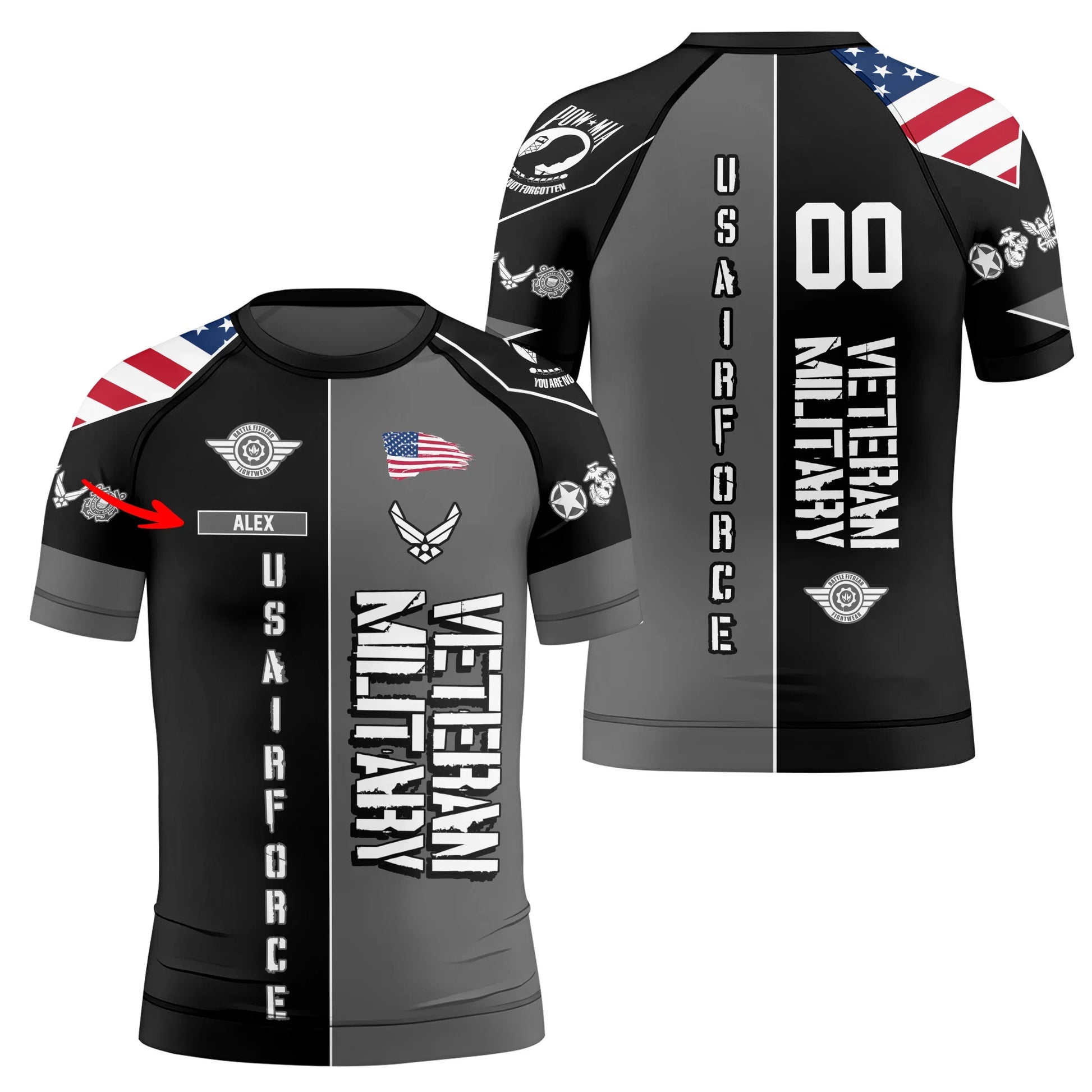Personalized Veteran Military Air Force Kids Rash Guard