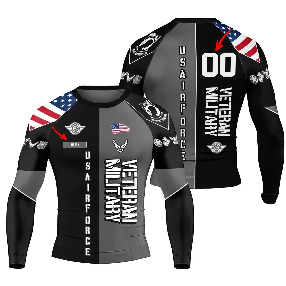 Personalized Veteran Military Air Force Men's Long Sleeve Rash Guard