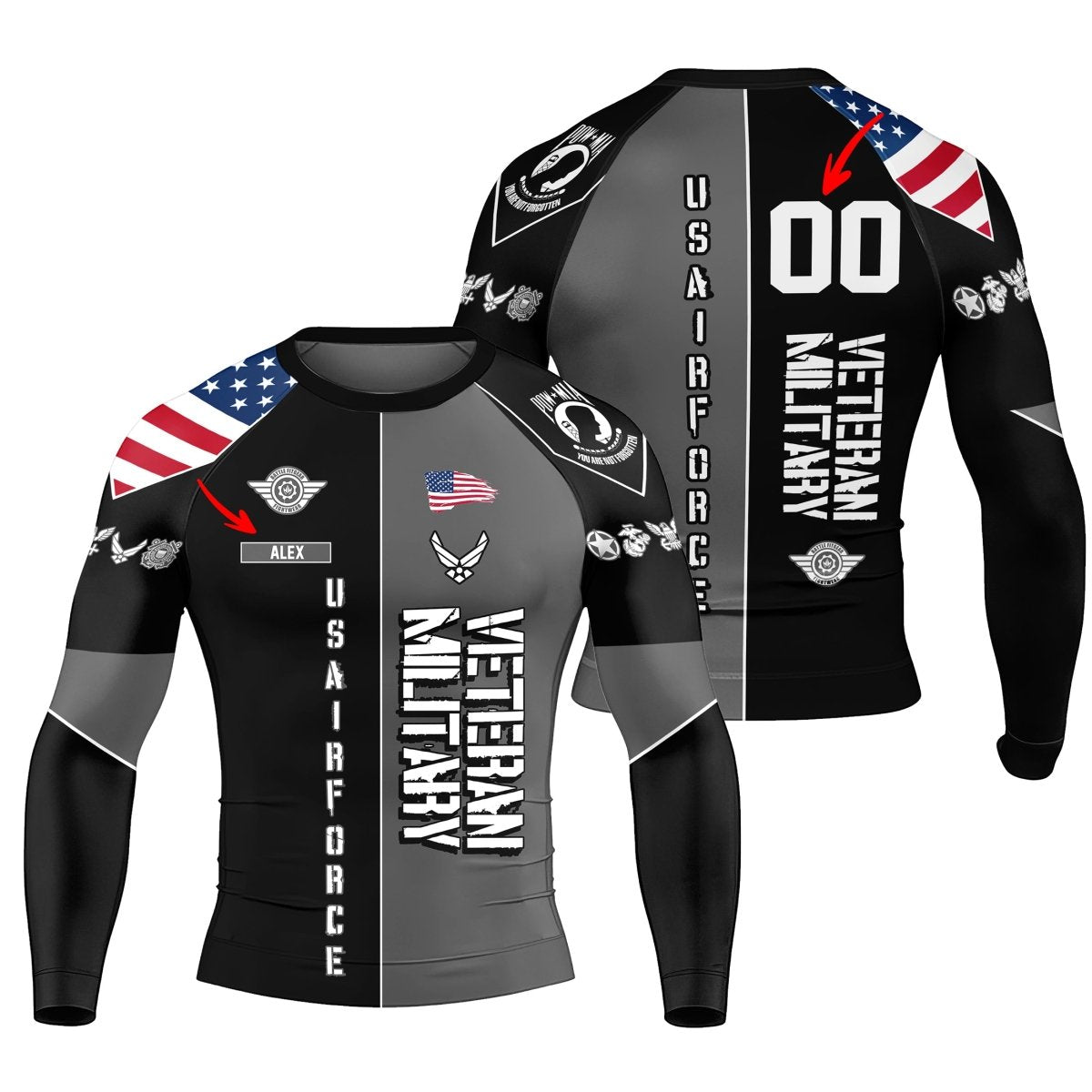 Personalized Veteran Military Air Force Men's Long Sleeve Rash Guard - BattleFitGear