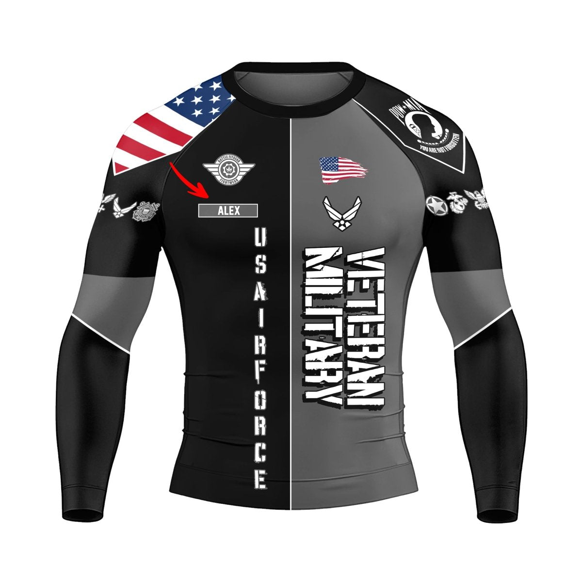 Personalized Veteran Military Air Force Men's Long Sleeve Rash Guard - BattleFitGear