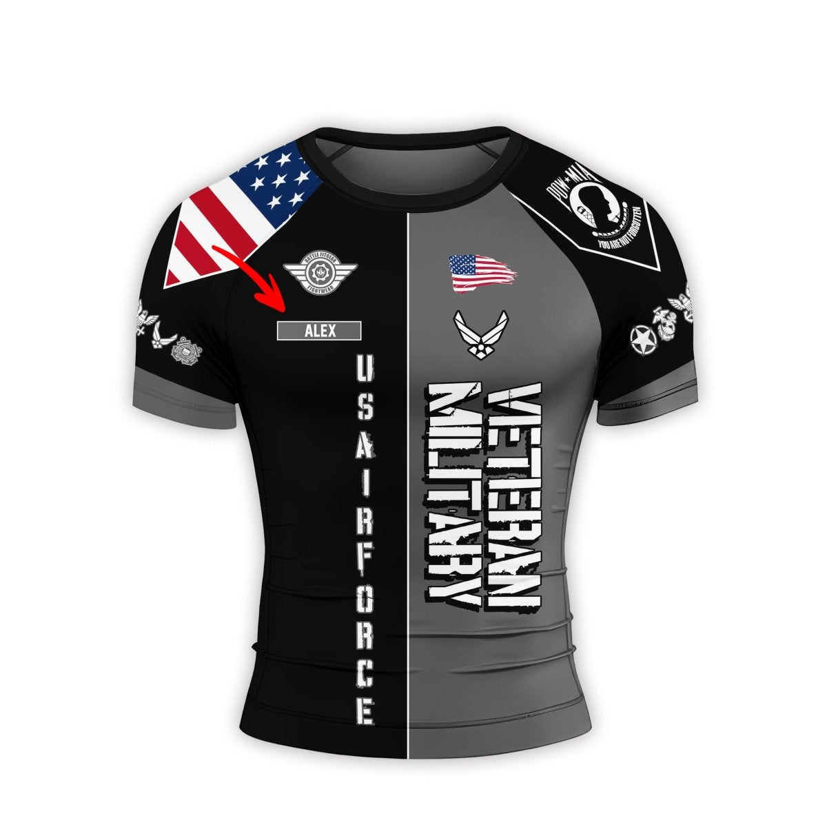 Personalized Veteran Military Air Force Men's Short Sleeve Rash Guard - BattleFitGear