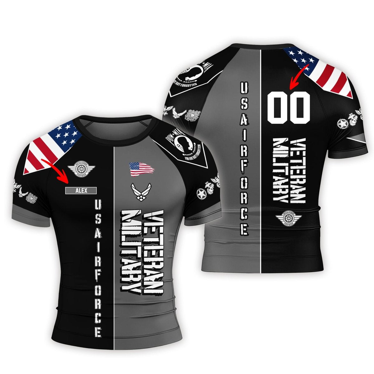 Personalized Veteran Military Air Force Men's Short Sleeve Rash Guard - BattleFitGear