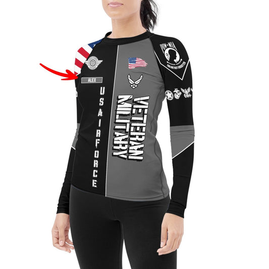 Personalized Veteran Military Air Force Women's Long Sleeve Rash Guard - BattleFitGear