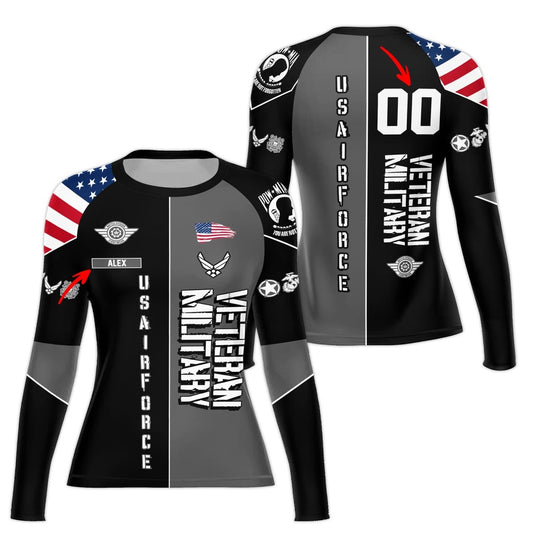 Personalized Veteran Military Air Force Women's Long Sleeve Rash Guard - BattleFitGear