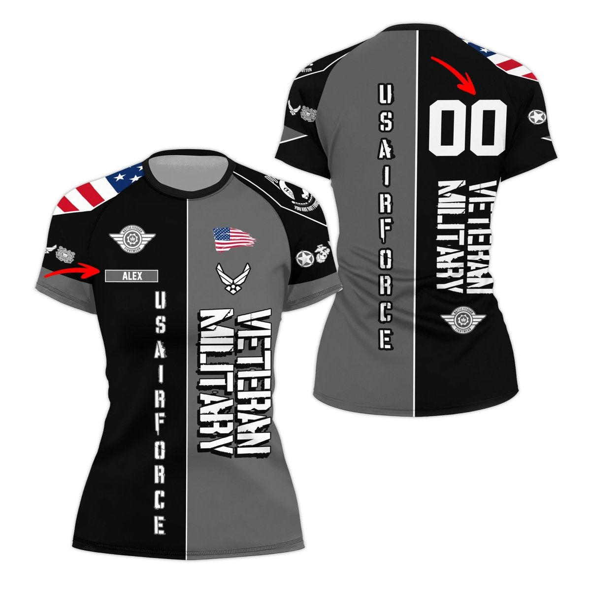 Personalized Veteran Military Air Force Women's Short Sleeve Rash Guard - BattleFitGear