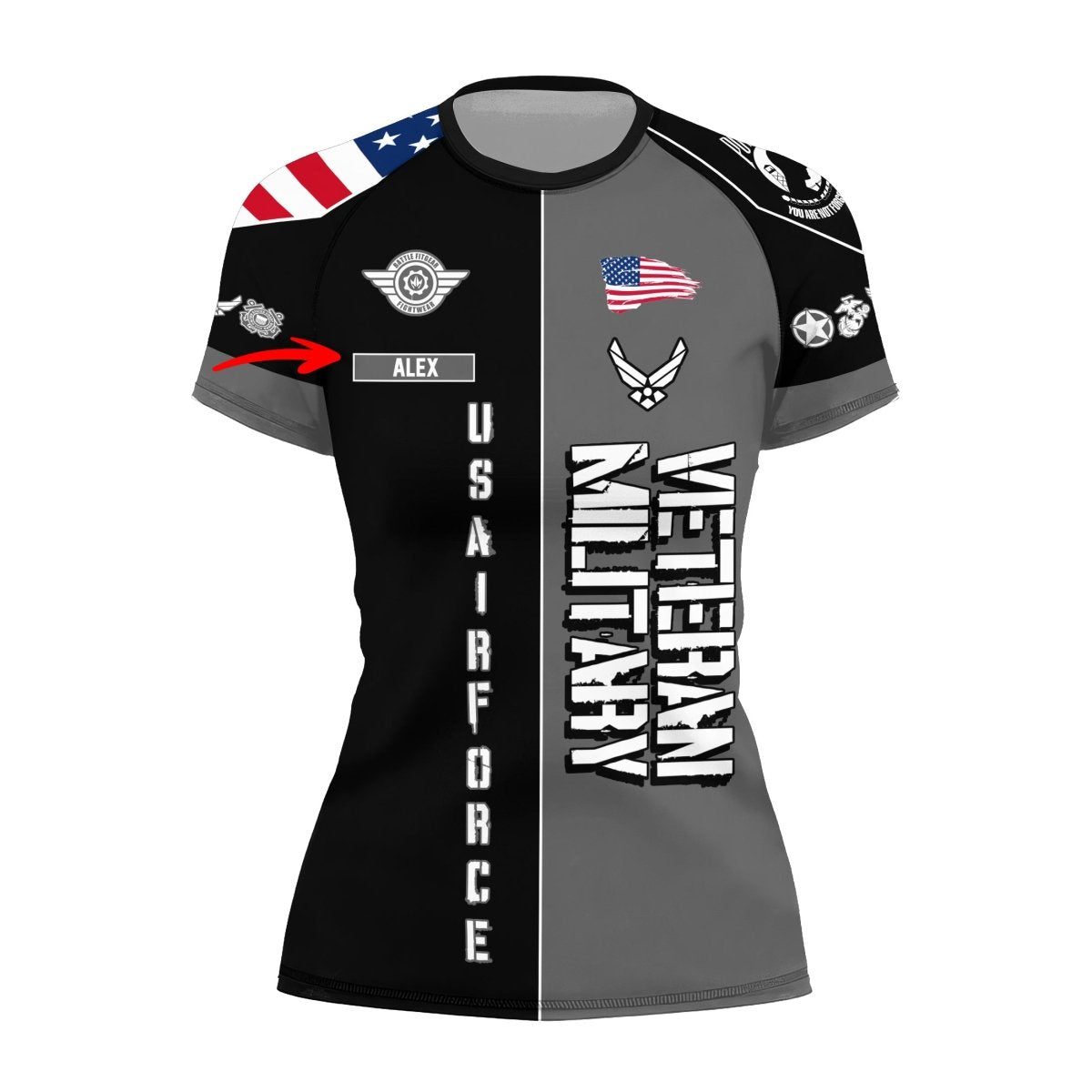 Personalized Veteran Military Air Force Women's Short Sleeve Rash Guard - BattleFitGear