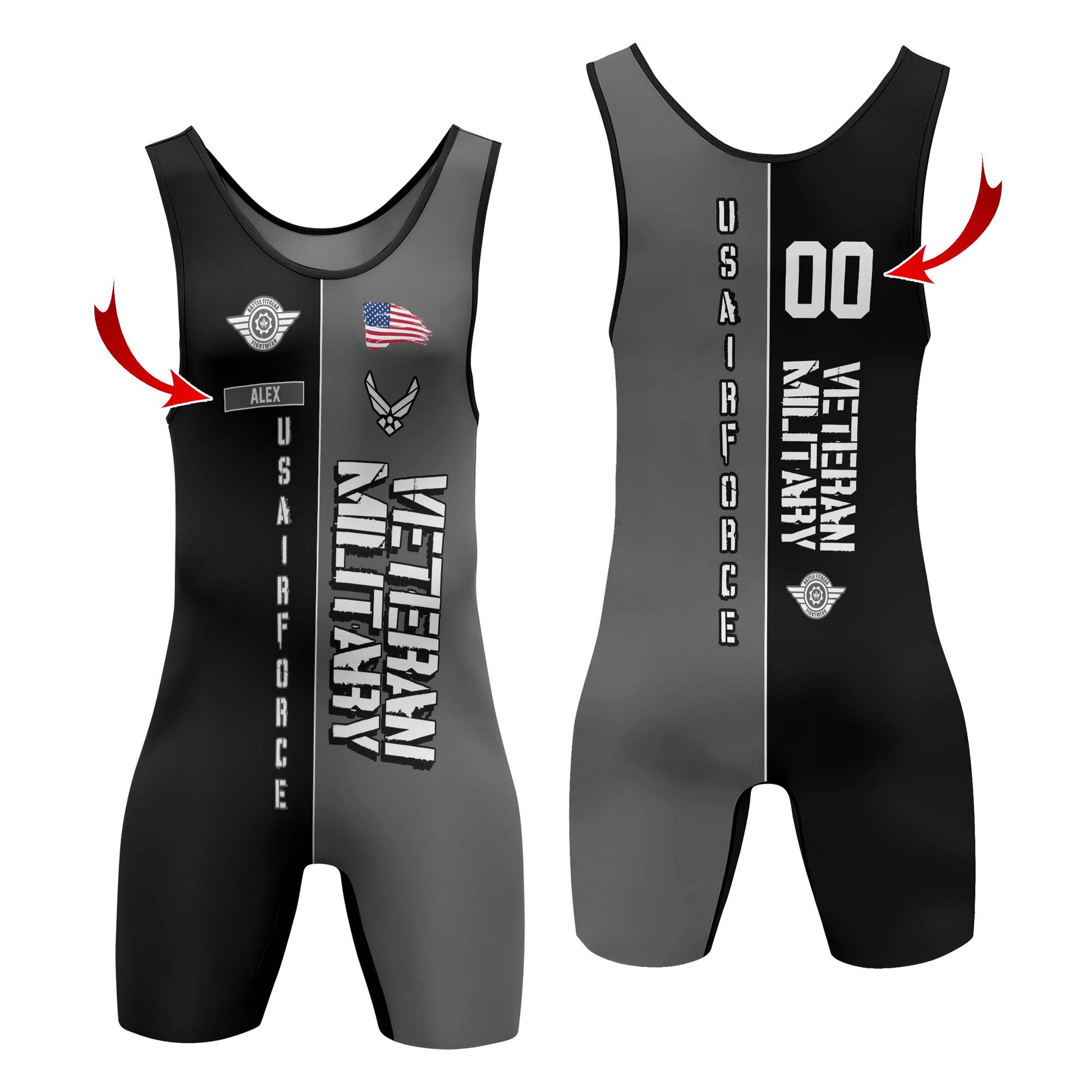 Personalized Veteran Military Air Force Wrestling Singlets