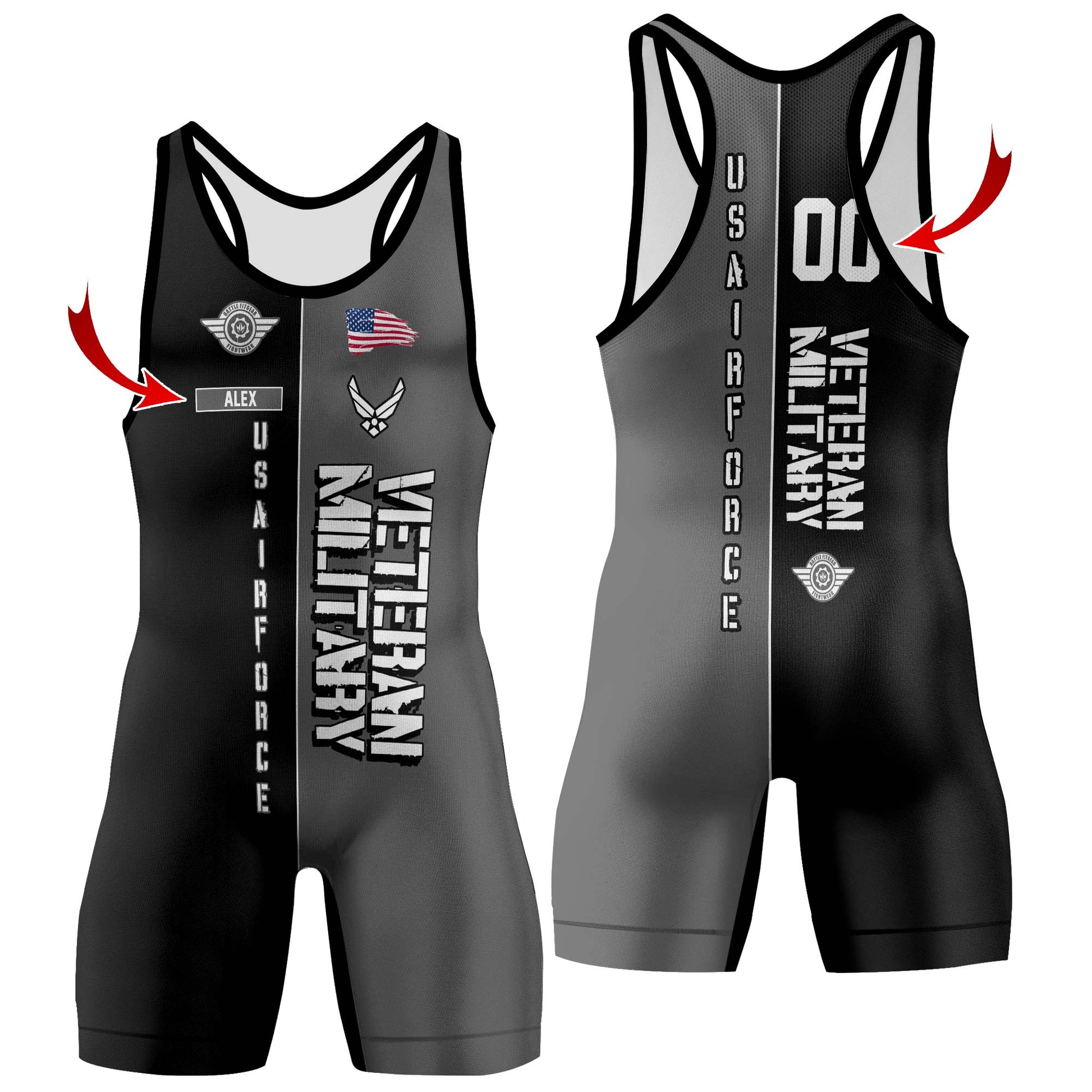 Personalized Veteran Military Air Force Wrestling Singlets