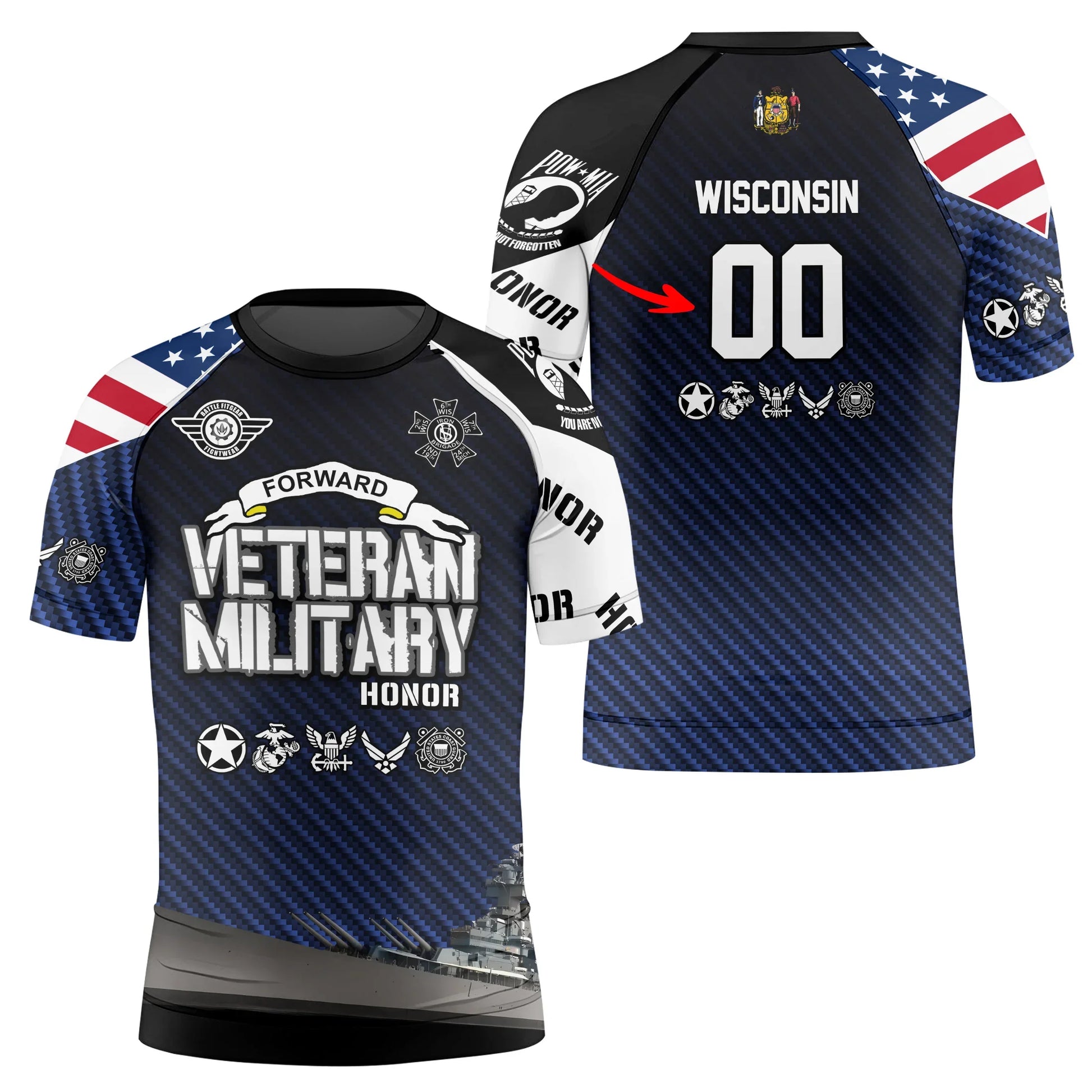Personalized Veteran Military Honor Kids Rash Guard