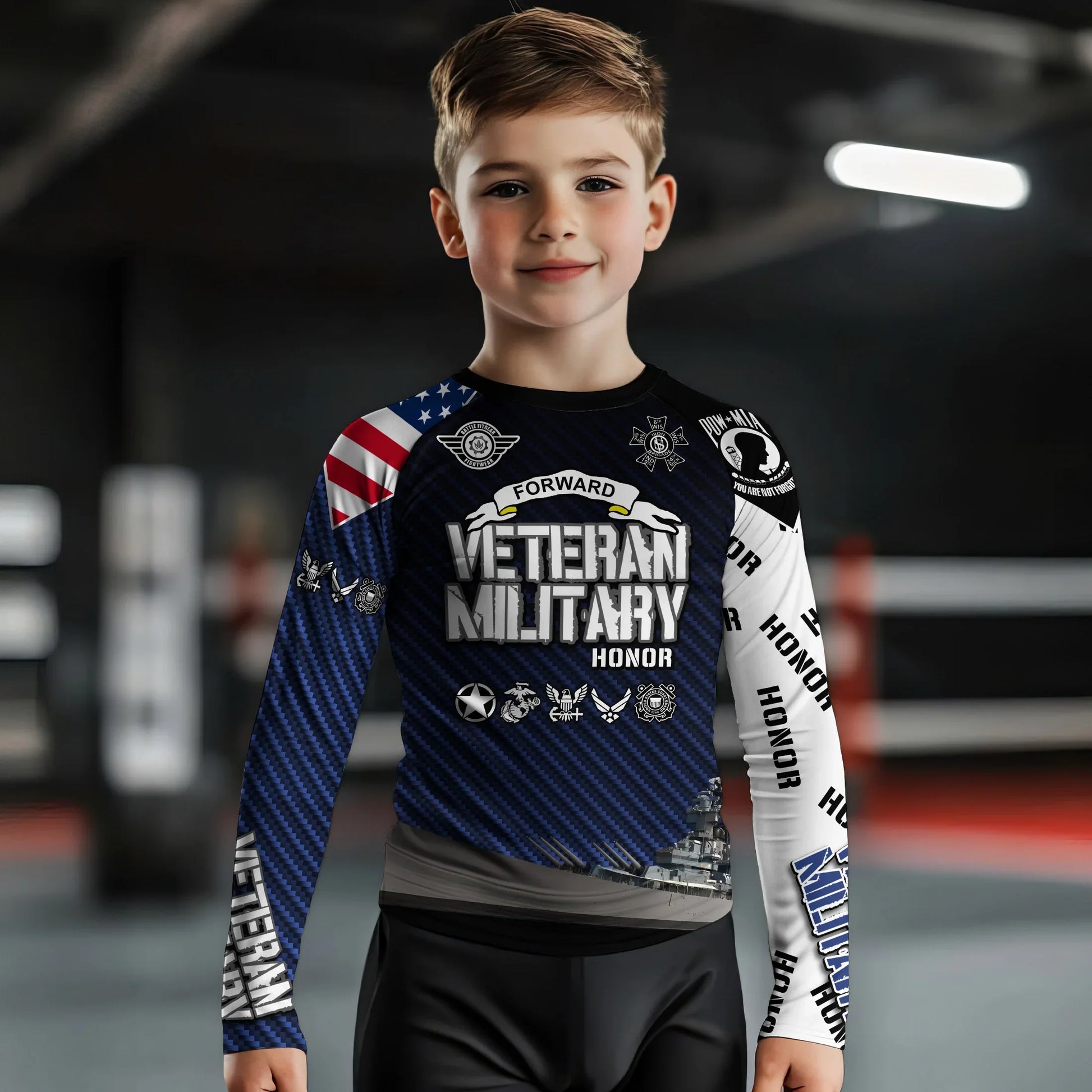 Personalized Veteran Military Honor Kids Rash Guard
