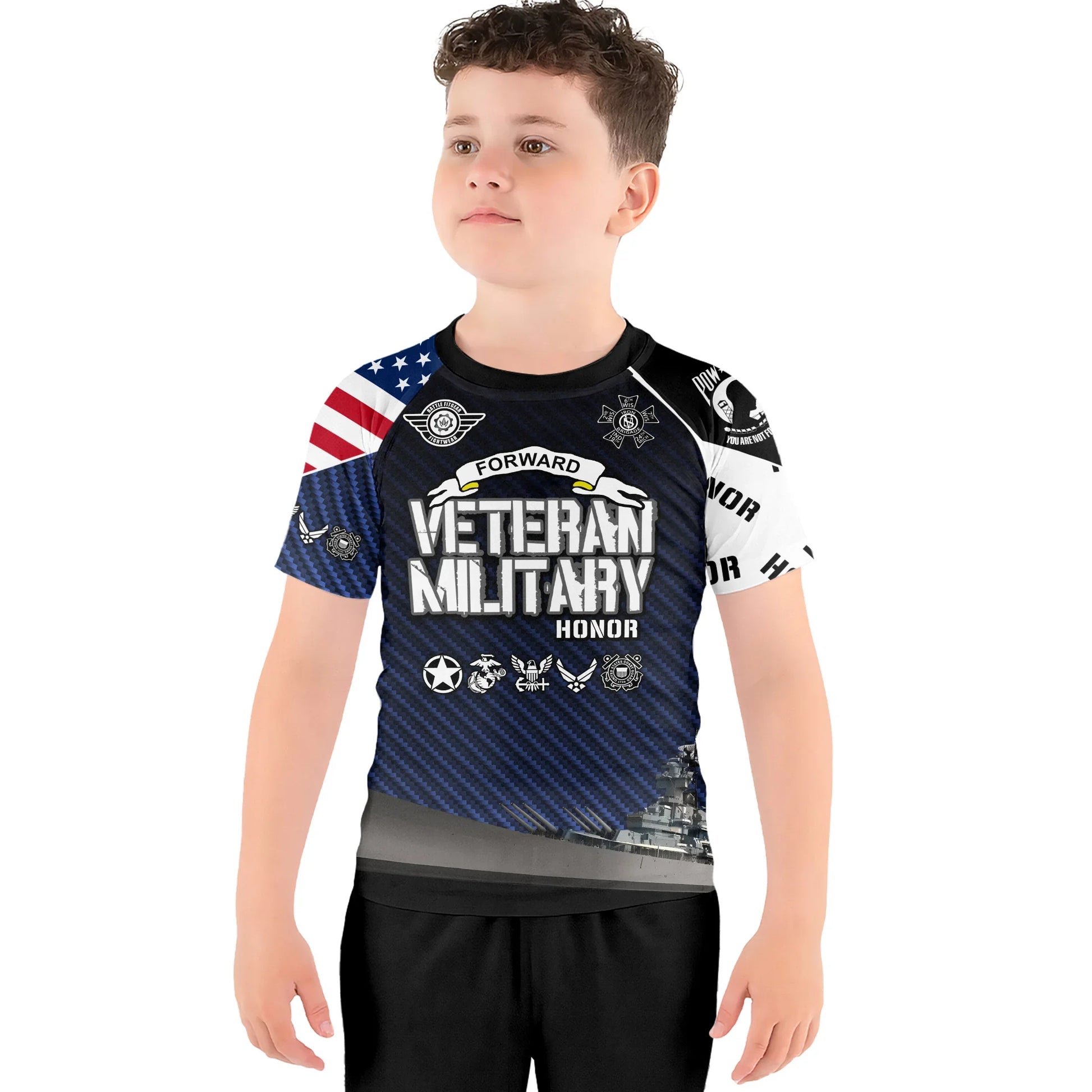 Personalized Veteran Military Honor Kids Rash Guard
