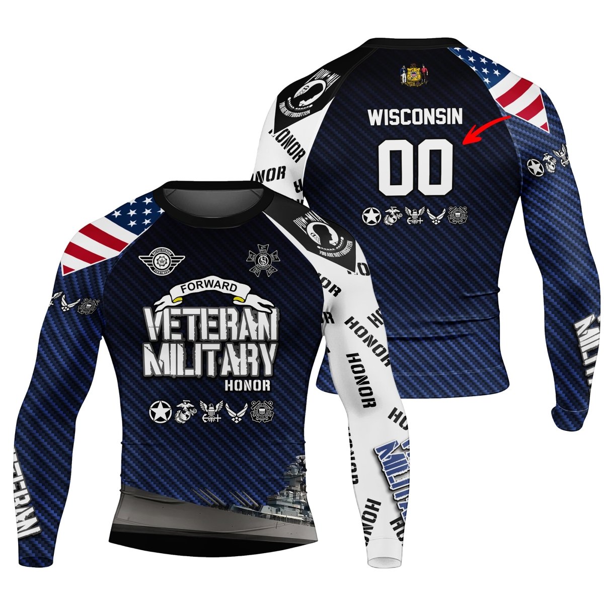 Personalized Veteran Military Honor Men's Long Sleeve Rash Guard - BattleFitGear