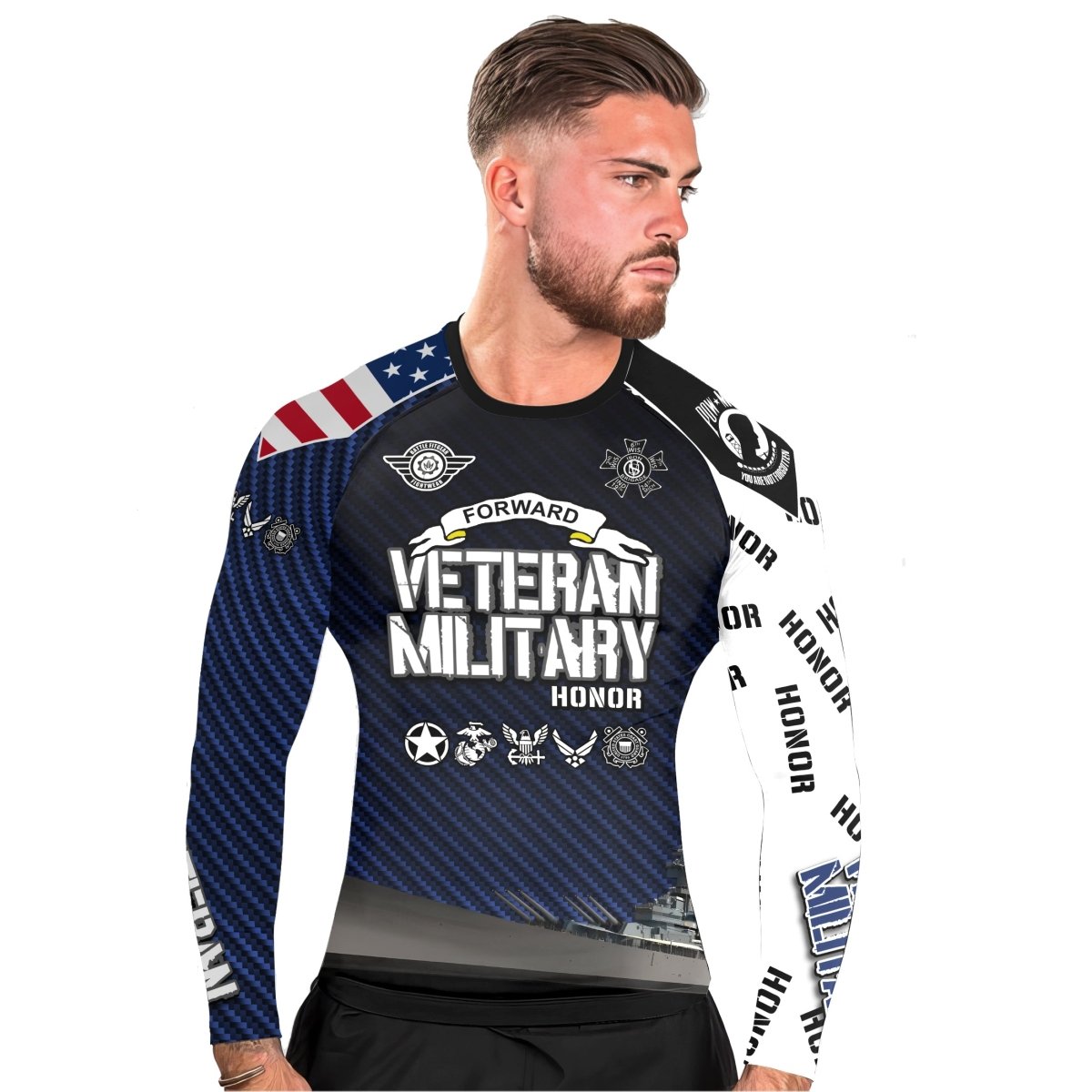 Personalized Veteran Military Honor Men's Long Sleeve Rash Guard - BattleFitGear