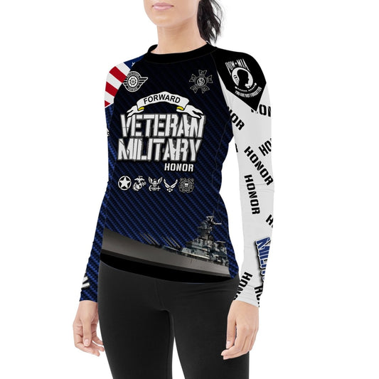 Personalized Veteran Military Honor Women's Long Sleeve Rash Guard - BattleFitGear