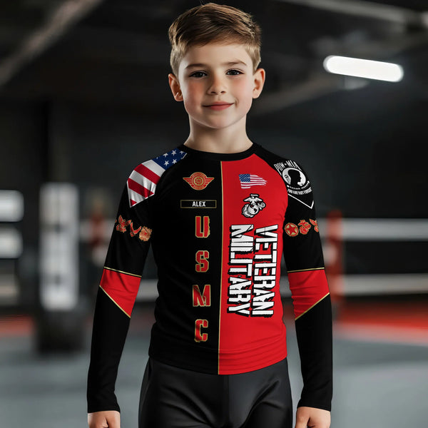 Kids Rash Guard | Personalized Veteran Military USMC Rash Guard