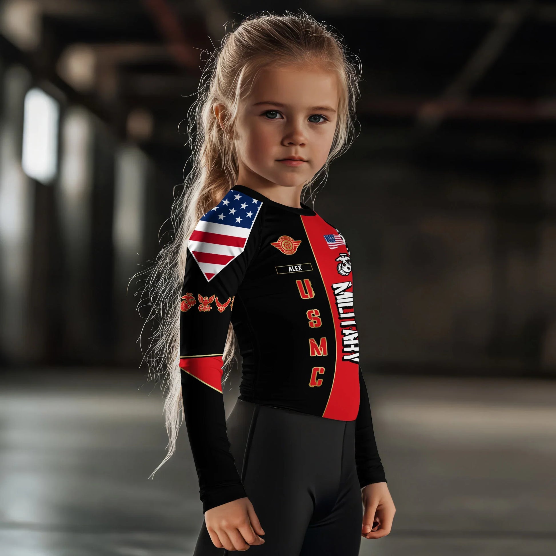 Personalized Veteran Military USMC Kids Rash Guard
