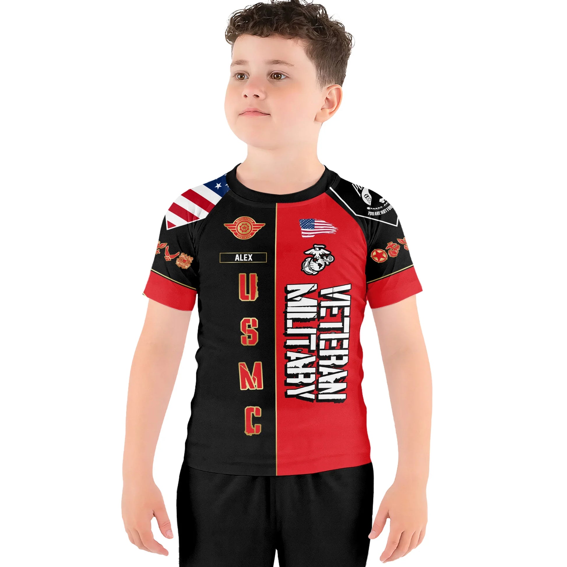 Personalized Veteran Military USMC Kids Rash Guard