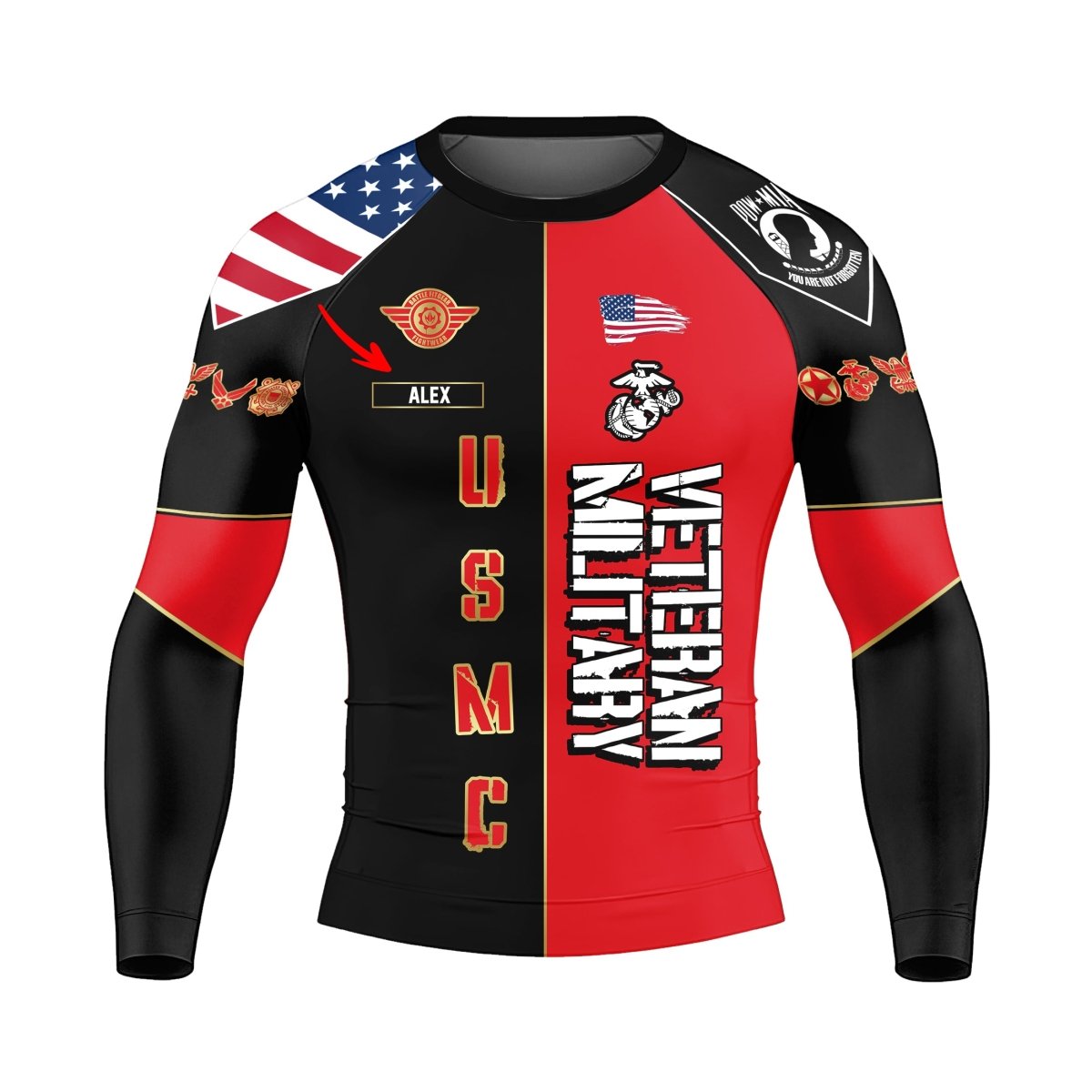 Personalized Veteran Military USMC Men's Long Sleeve Rash Guard - BattleFitGear