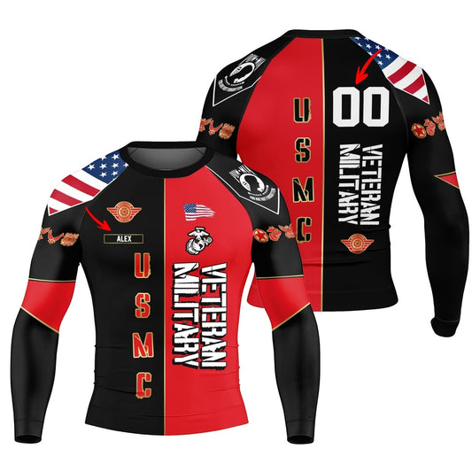 Personalized Veteran Military USMC Men's Long Sleeve Rash Guard - BattleFitGear