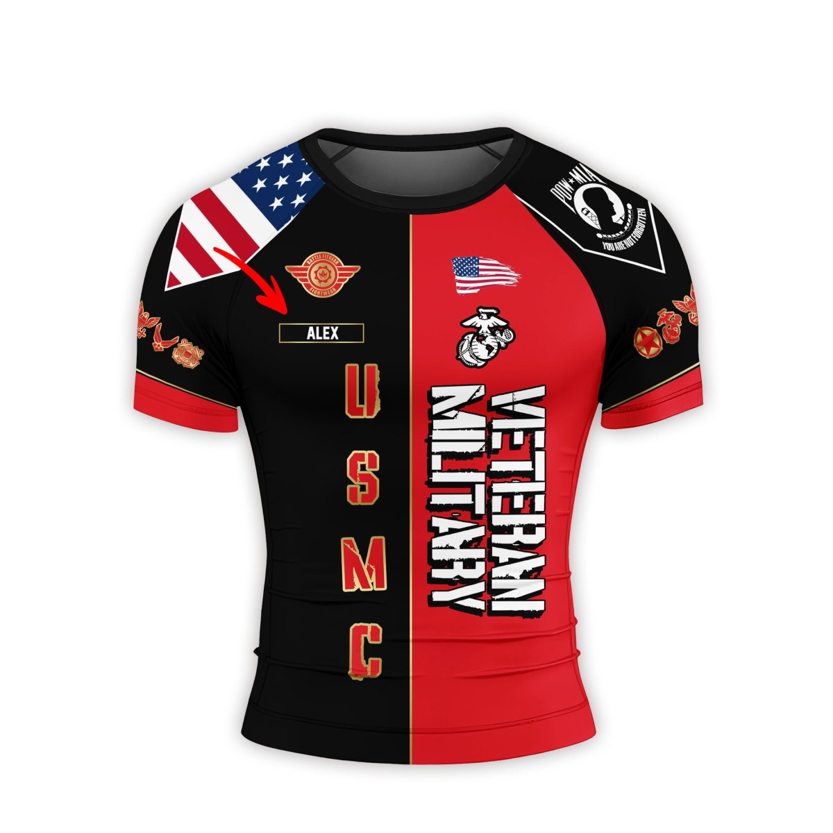 Personalized Veteran Military USMC Men's Short Sleeve Rash Guard - BattleFitGear