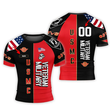 Personalized Veteran Military USMC Men's Short Sleeve Rash Guard - BattleFitGear