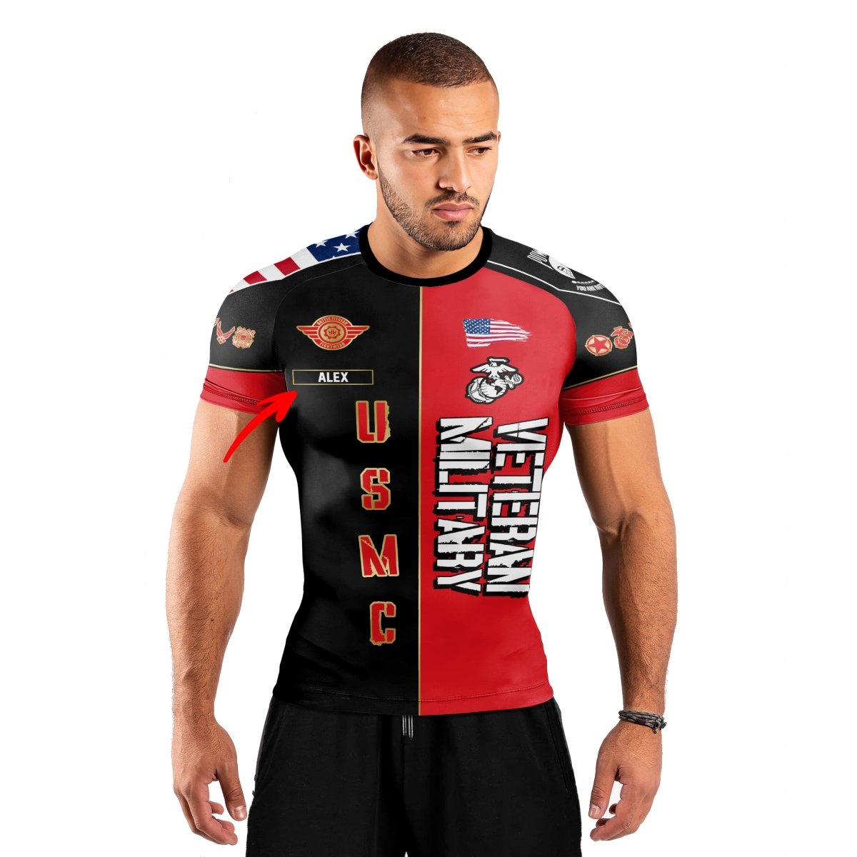 Personalized Veteran Military USMC Men's Short Sleeve Rash Guard - BattleFitGear