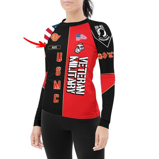 Personalized Veteran Military USMC Women's Long Sleeve Rash Guard - BattleFitGear