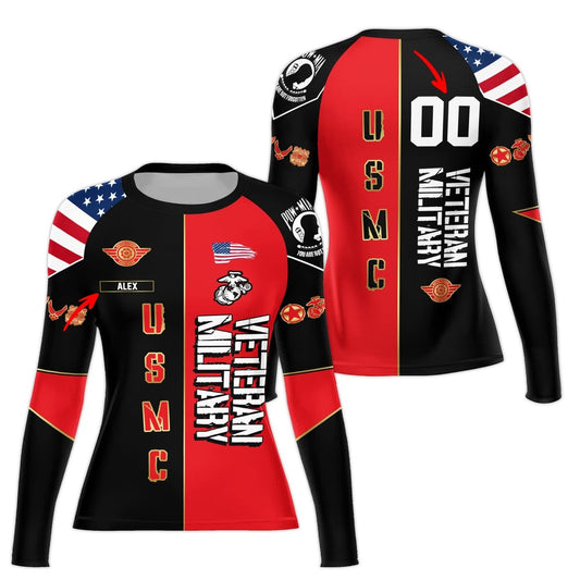 Personalized Veteran Military USMC Women's Long Sleeve Rash Guard - BattleFitGear