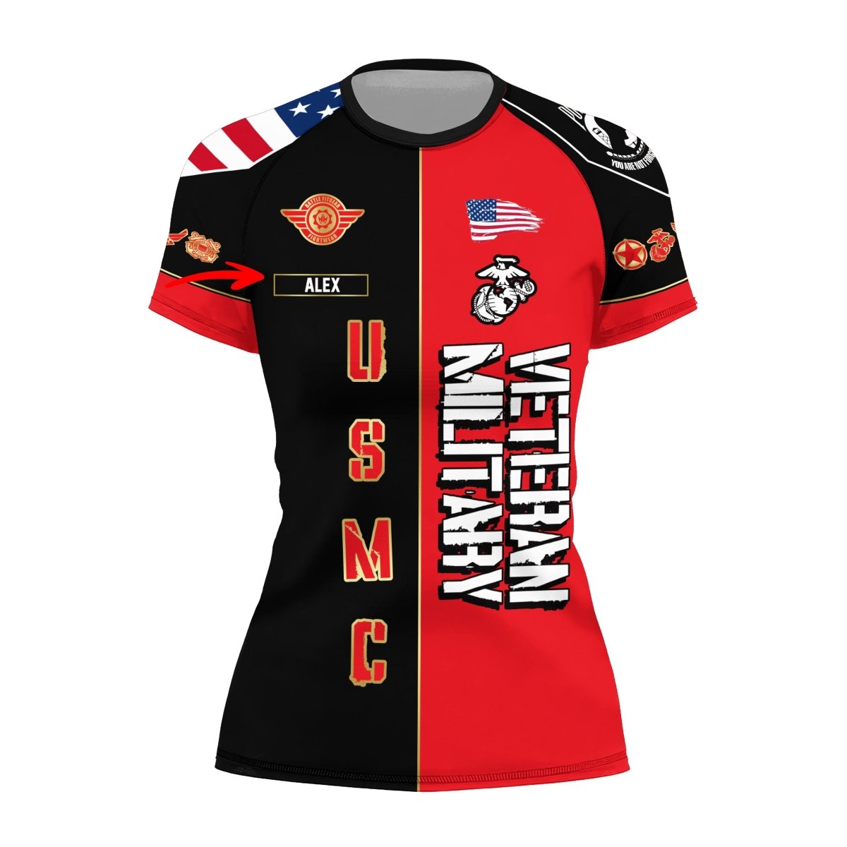 Personalized Veteran Military USMC Women's Short Sleeve Rash Guard - BattleFitGear